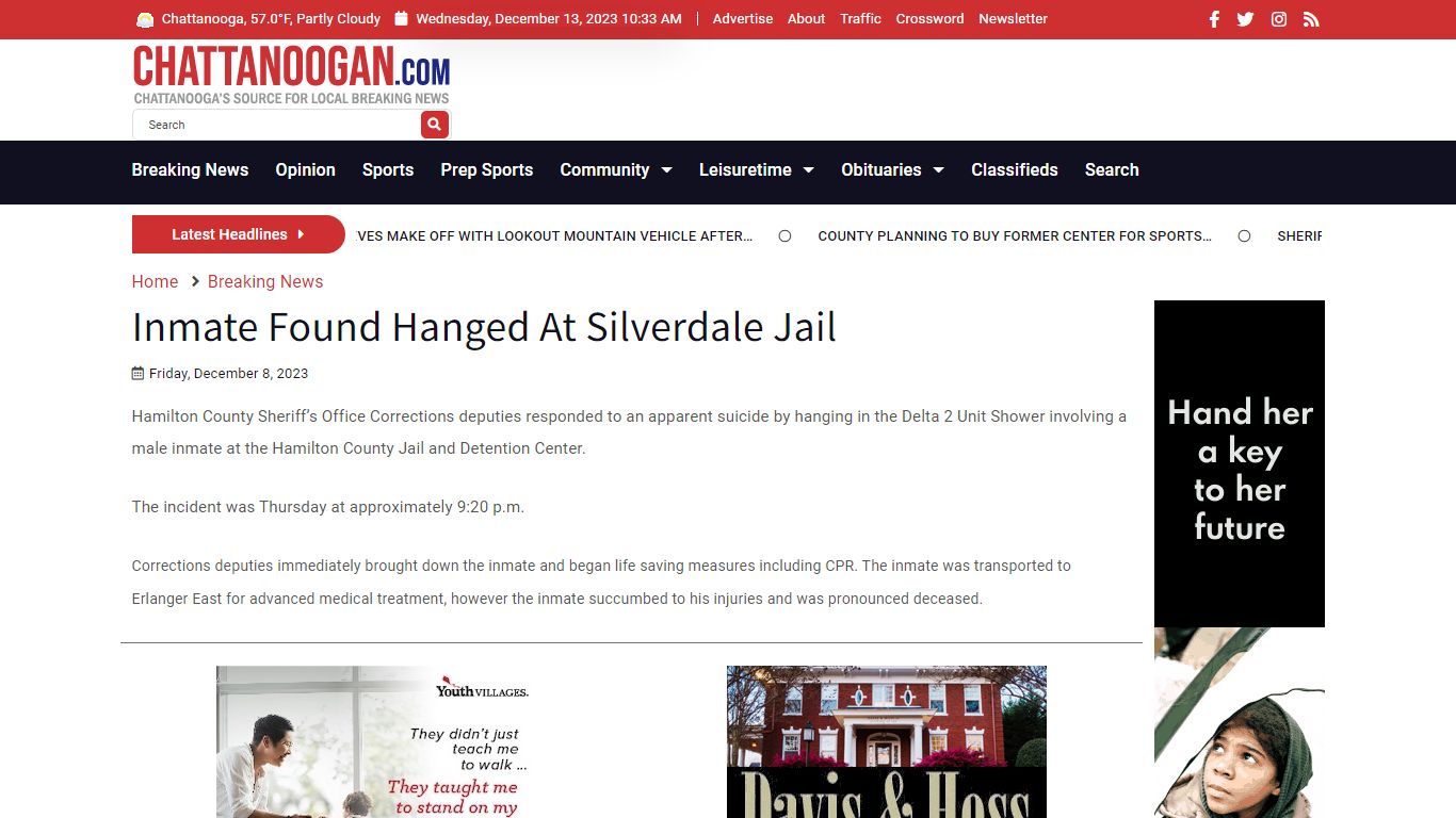 Inmate Found Hanged At Silverdale Jail - Chattanoogan.com
